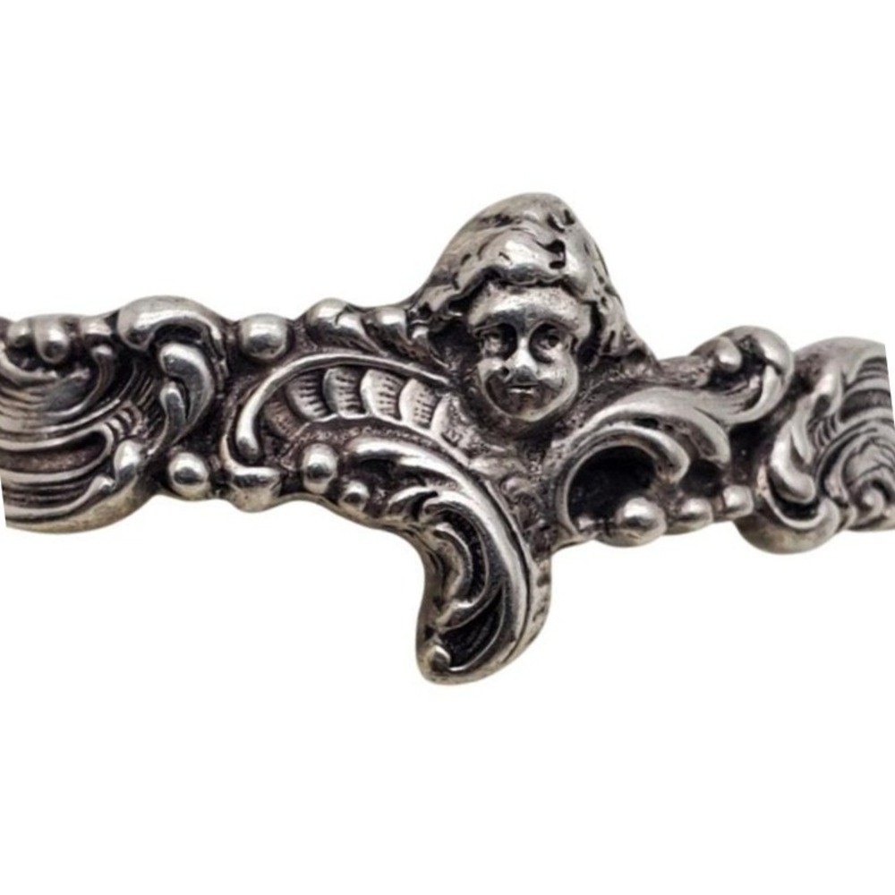 Sterling Silver Cherub Angel Cuff Bracelet Ornate Baroque Victorian Revival 24g